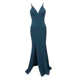 NWT Dress The Population Iris Gown Maxi Dress Size XS Dark Green Plunge V-Neck